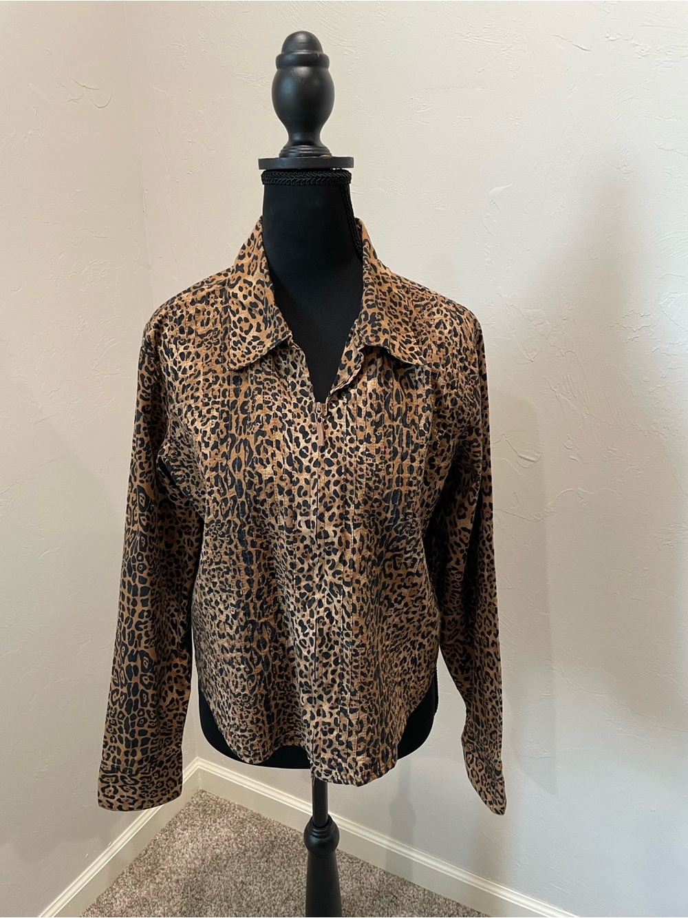 Coldwater Creek Leopard Print Zip up Blouse Top - Brown & Black